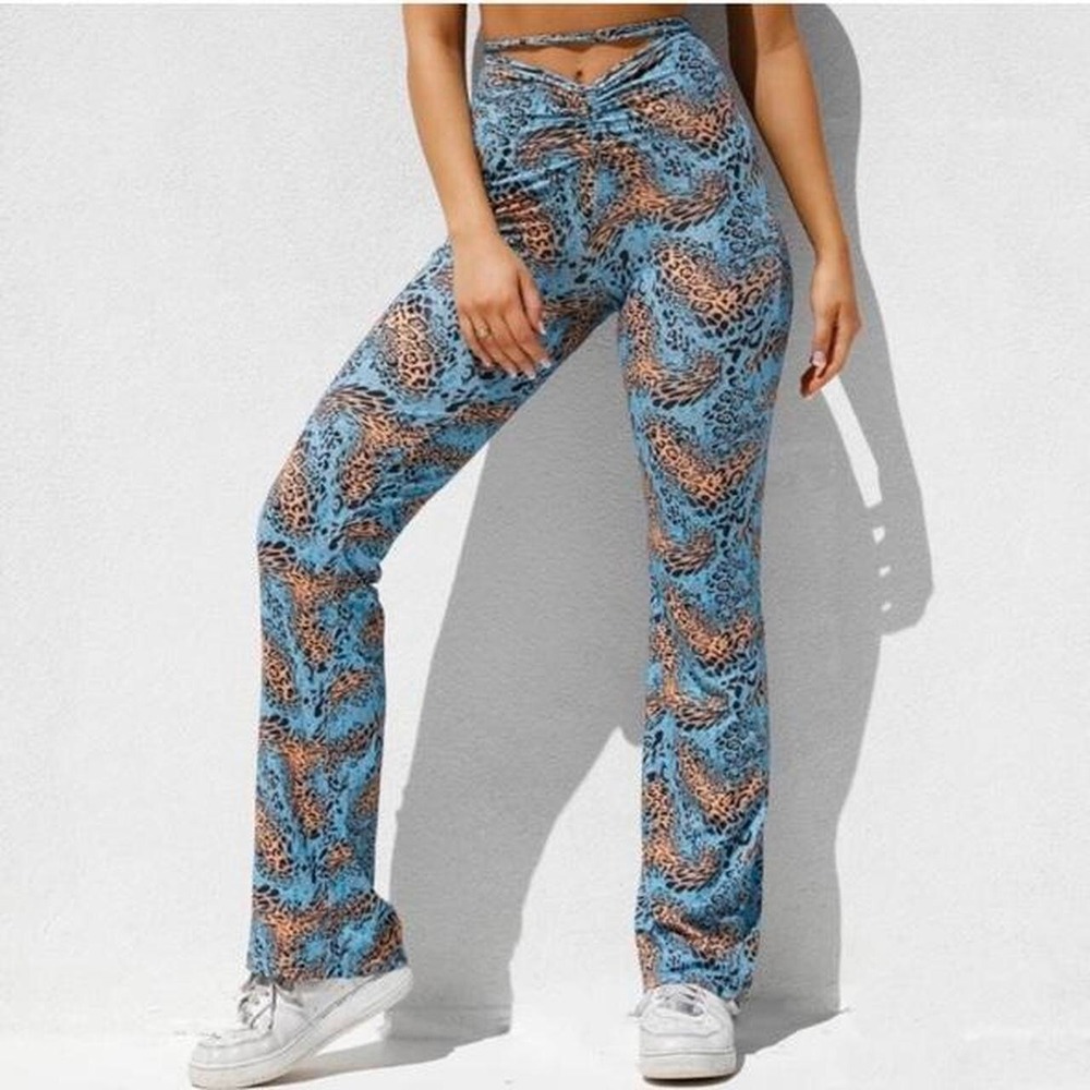 I.AM. GIA Womens Large Animal Print Stretch Pants Wrap Around Waist Pull On